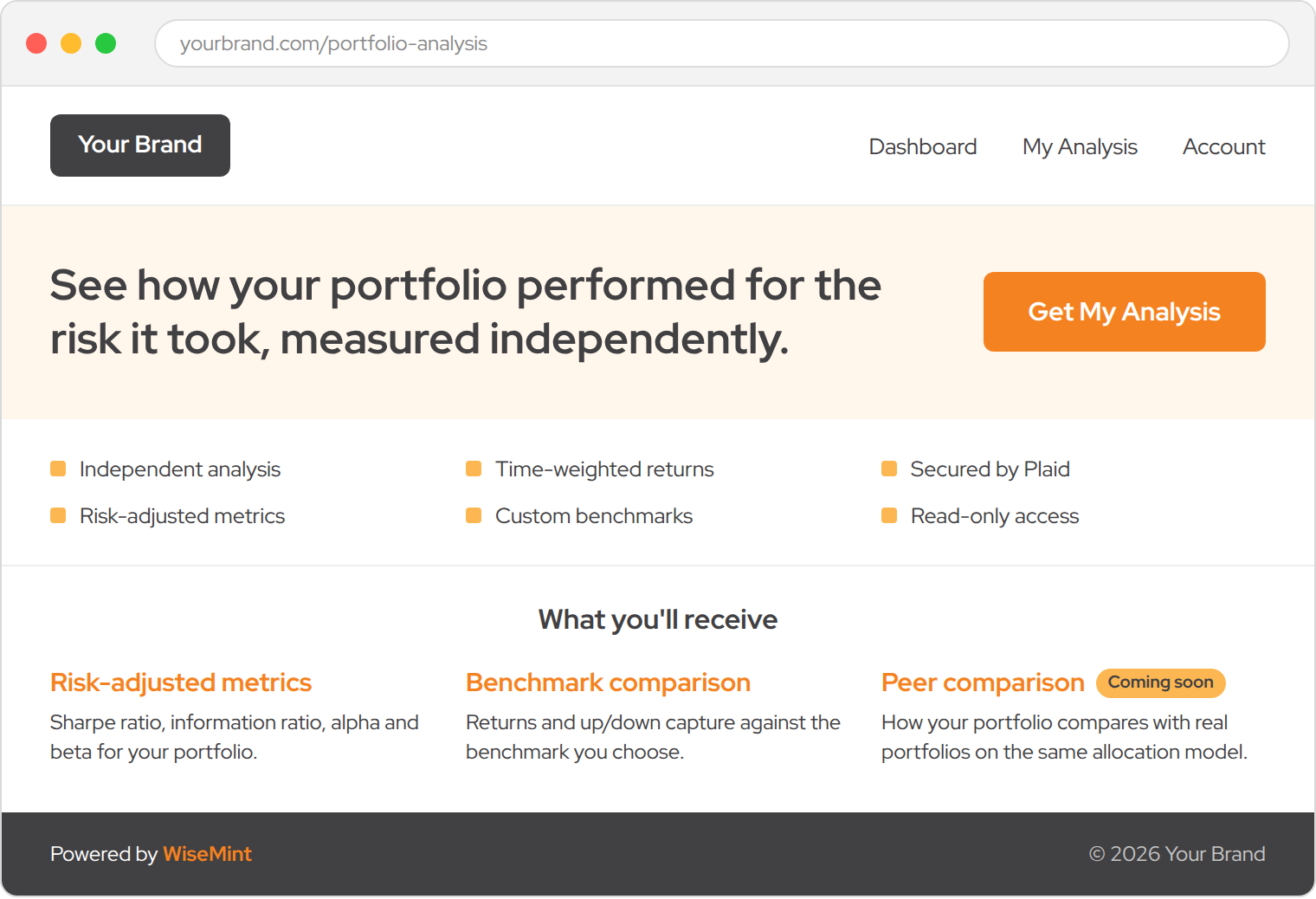 Partner-branded portfolio analysis page mockup